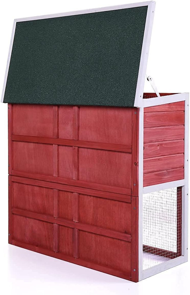 Rabbit Hutch, Bunny Rabbit Cage Indoor Outdoor Chicken Coop Guinea Pig Cage Pet House with Waterproof Roof and Pull Out Tray(Red)