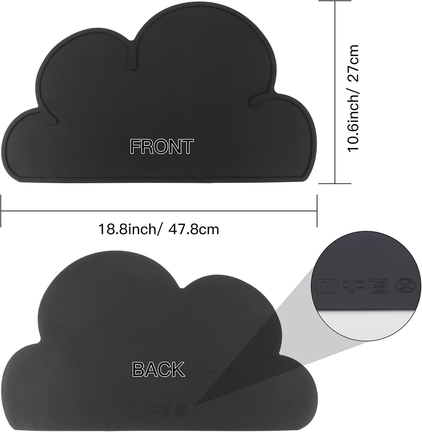 Pet Food Mats–Dog Cat Feeding Mat Top Grade Cloud Silicone Pad Anti-Slip Waterproof Anti-Slip Bowl Placemat (Black)